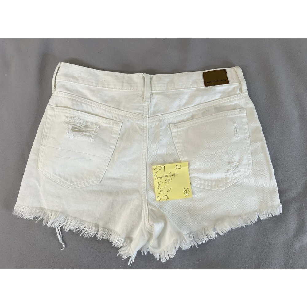 American Eagle Festival High Rise MIDI Jean Shorts White Ripped Distressed Sz 10 - Picture 7 of 8